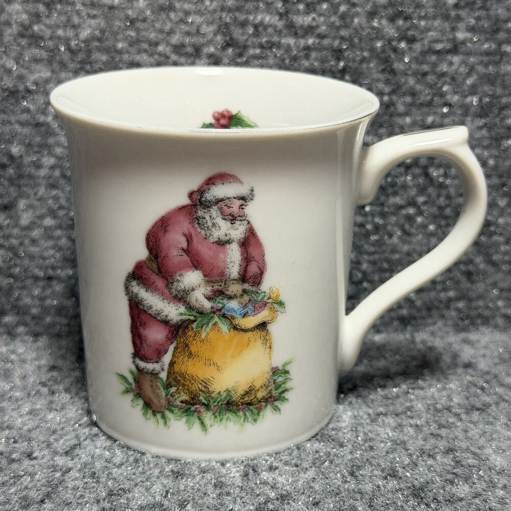 Vintage Santa with Toy Sack Coffee/Tea Mug (1992) Made In Japan 3.5” White Gold